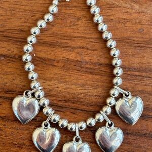 Sterling Silver Puffy Heart Charm Bracelet 925 Beaded Dangle Hearts Romantic
